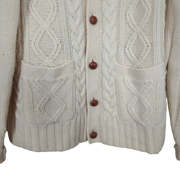 Vintage Clansman Cream Cardigan L English Sport Shops Bermuda Wool Cable Knit - Picture 5 of 14